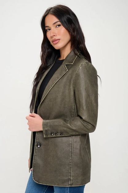 Coalition LA Single-Breasted Vegan Leather Blazer - Fashorio