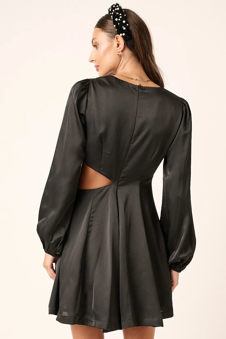 Satin Side Cutout Detail Mini Dress styled look