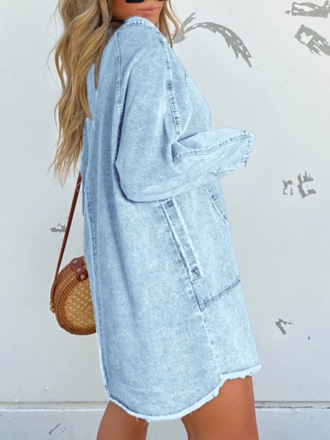 Full Size Button-Front Long Sleeve Denim Shirt Dress Plus Size - Fashorio