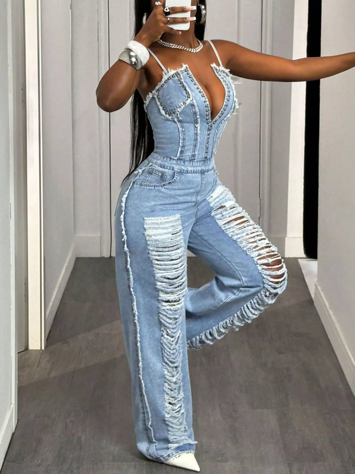 Close view of the spaghetti straps and bodice