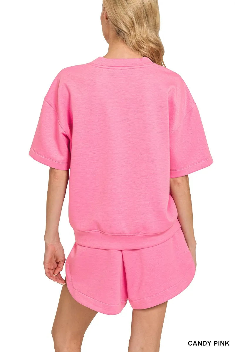 Zenana Scuba Short Sleeve Top & Shorts Set - Fashorio