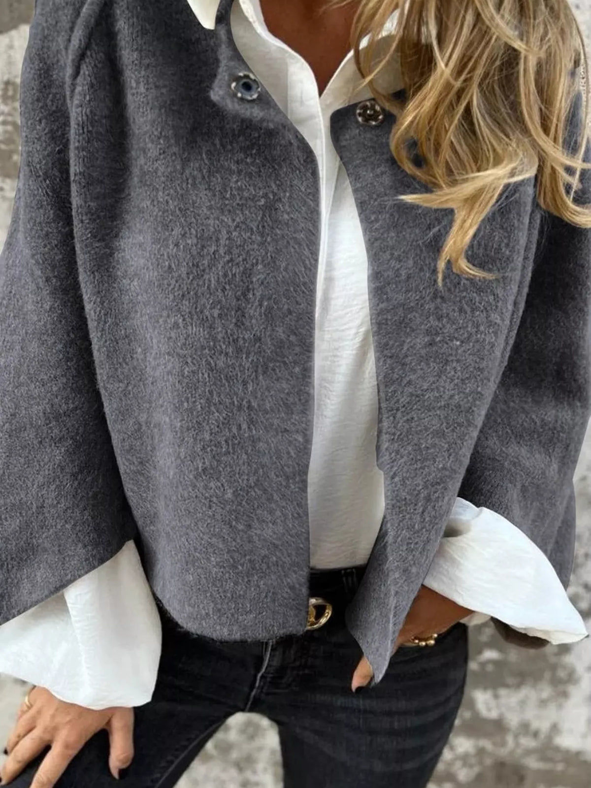 Dropped Shoulder Fuzzy Knit Cardigan Plus Size, view 7