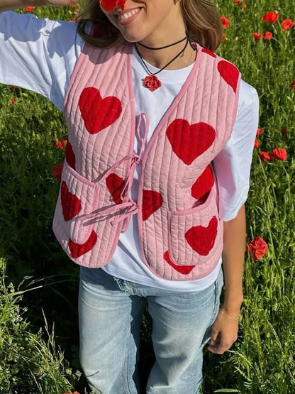 Tied Heart Vest with Pockets Blush Pink - Fashorio