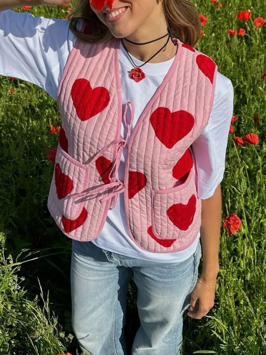 Tied Heart Vest with Pockets Blush Pink - Fashorio