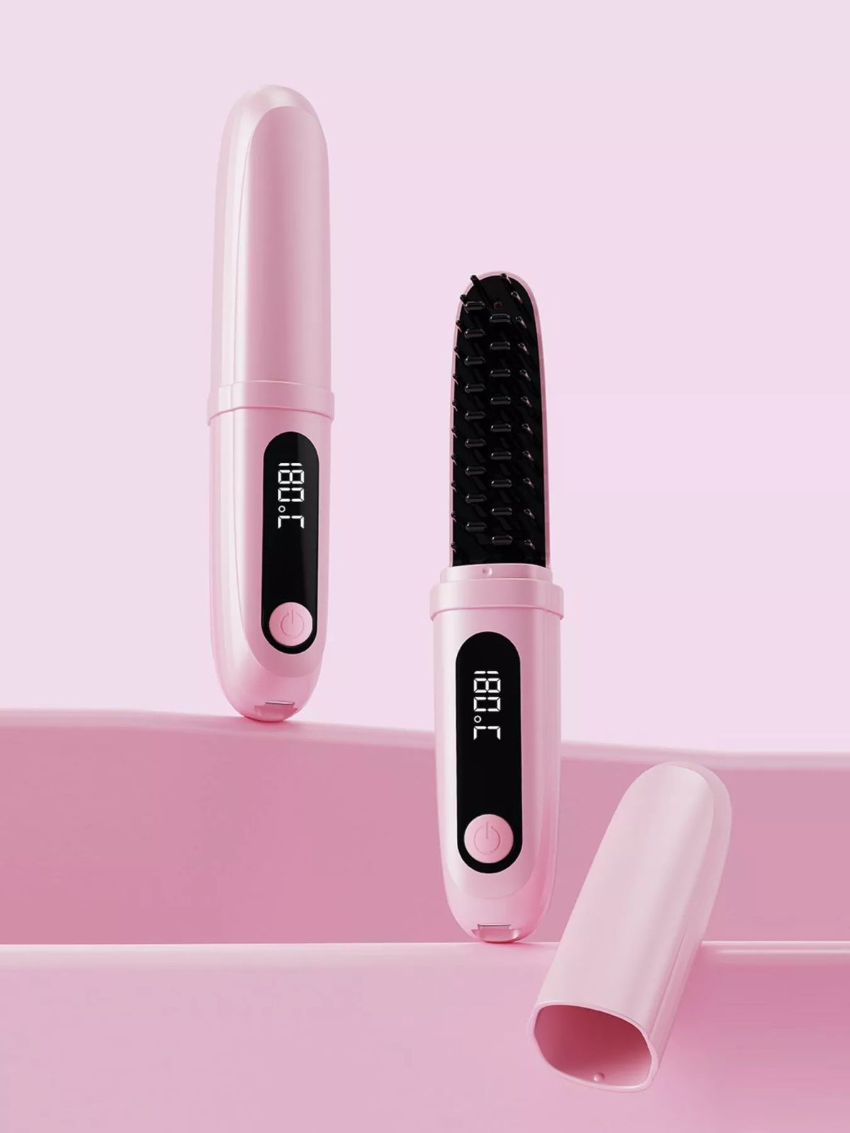 Straightening comb heated bristles close up
