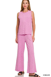 Zenana Cotton Slub Tank & Pants Set H MAUVE - Fashorio