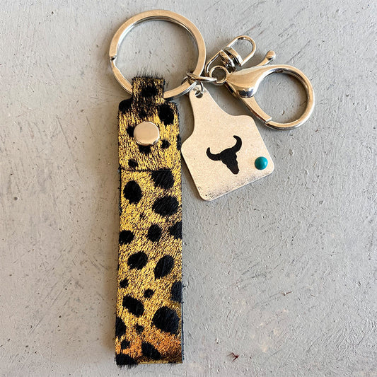 Genuine Leather Alloy Keychain Gold One Size - Fashorio
