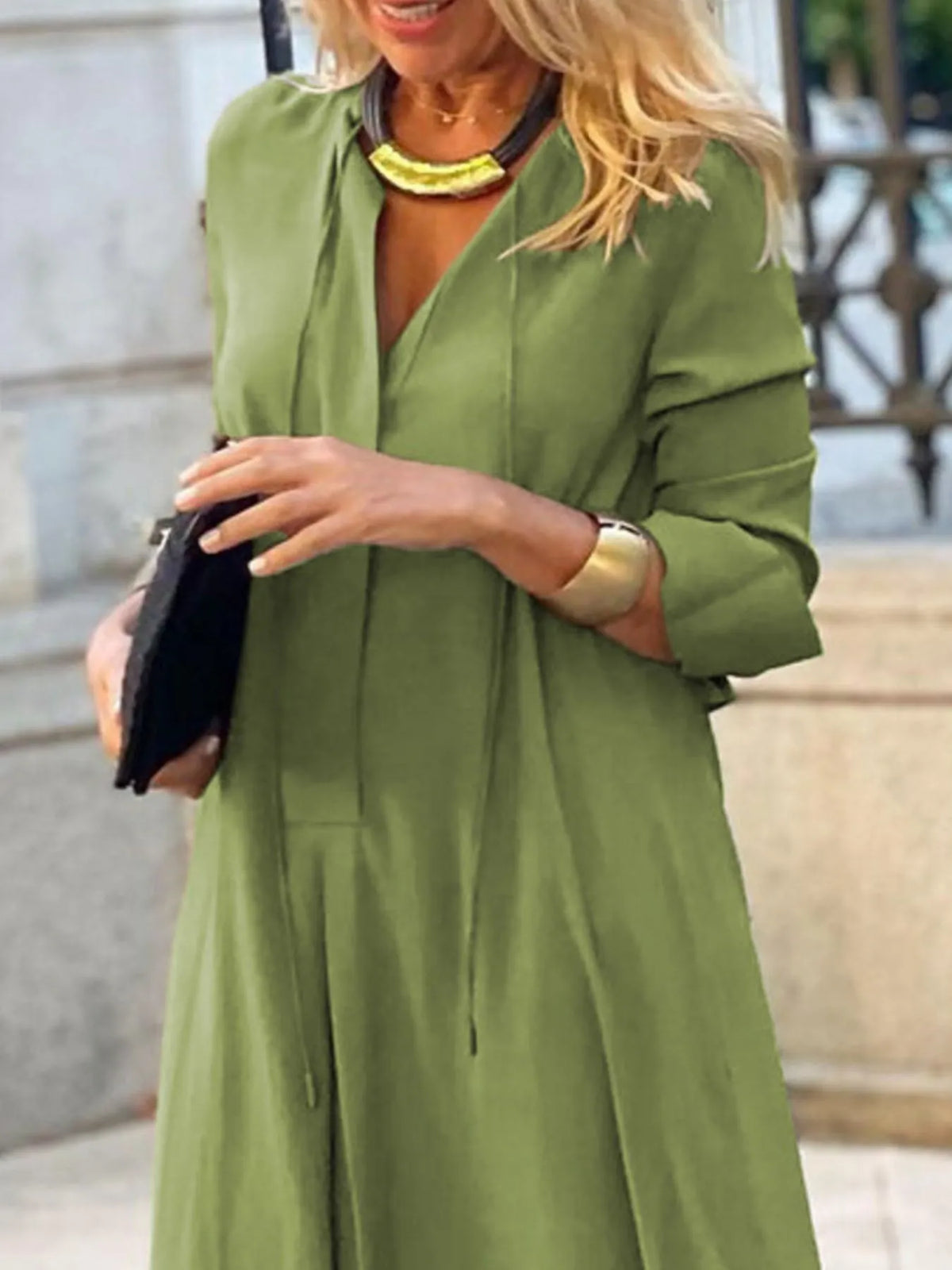 Solid maxi shirt dress side view