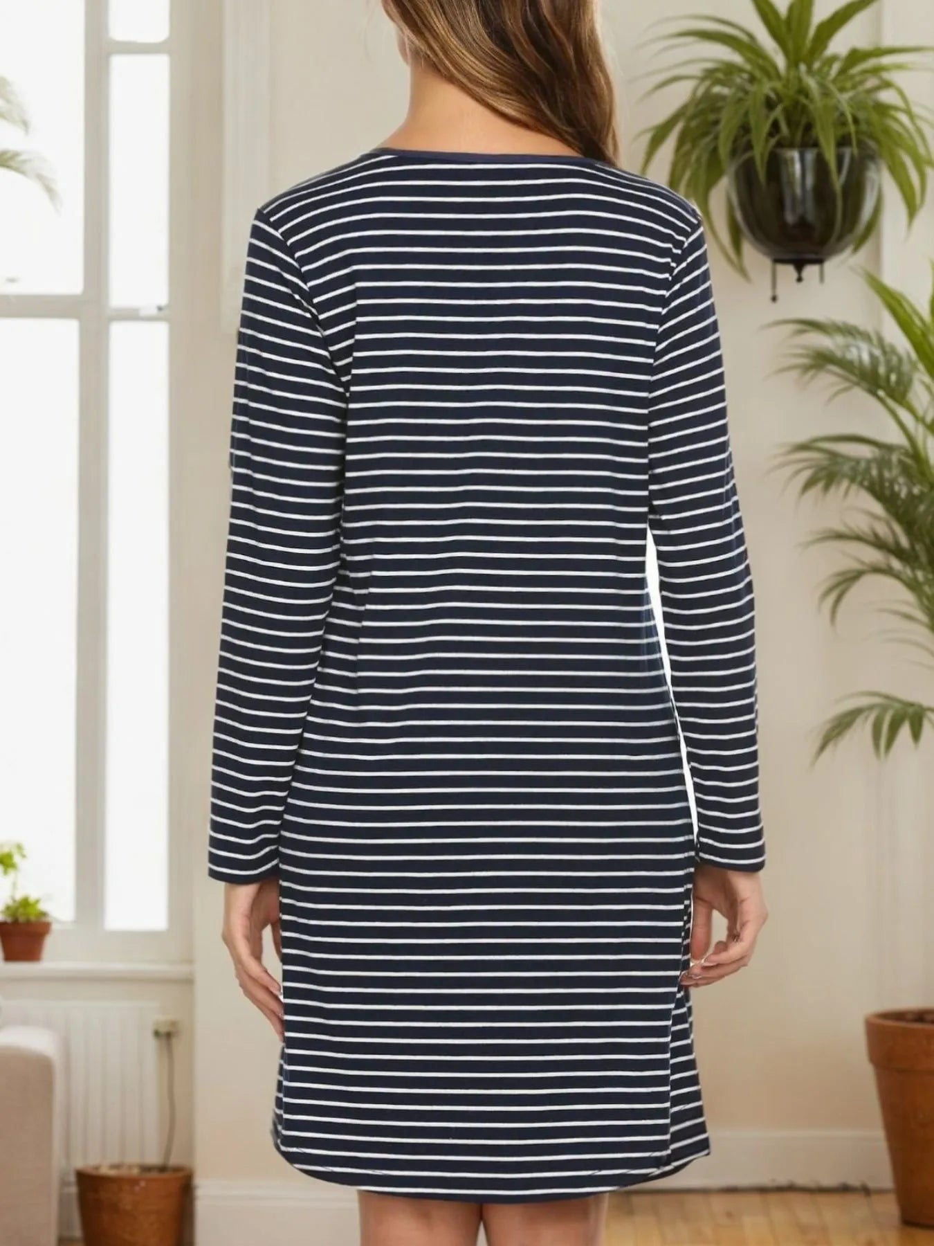 Striped Long Sleeve Lounge Dress - Fashorio
