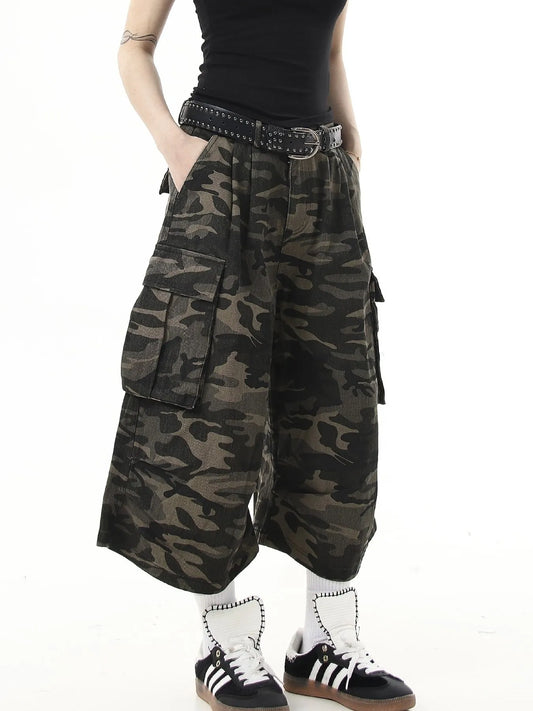 Men's Full Size Camouflage Cargo Denim Shorts Plus Size - Fashorio