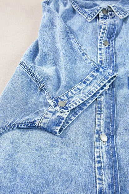 Oversized Button Down Denim Shirt Dress - Fashorio