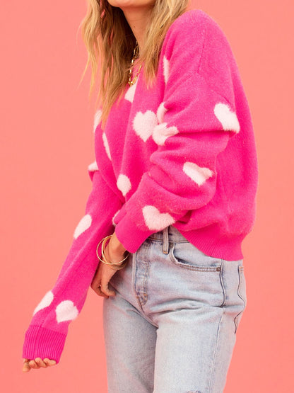 Angel Wings Heart Round Neck Drop Shoulder Sweater - Fashorio