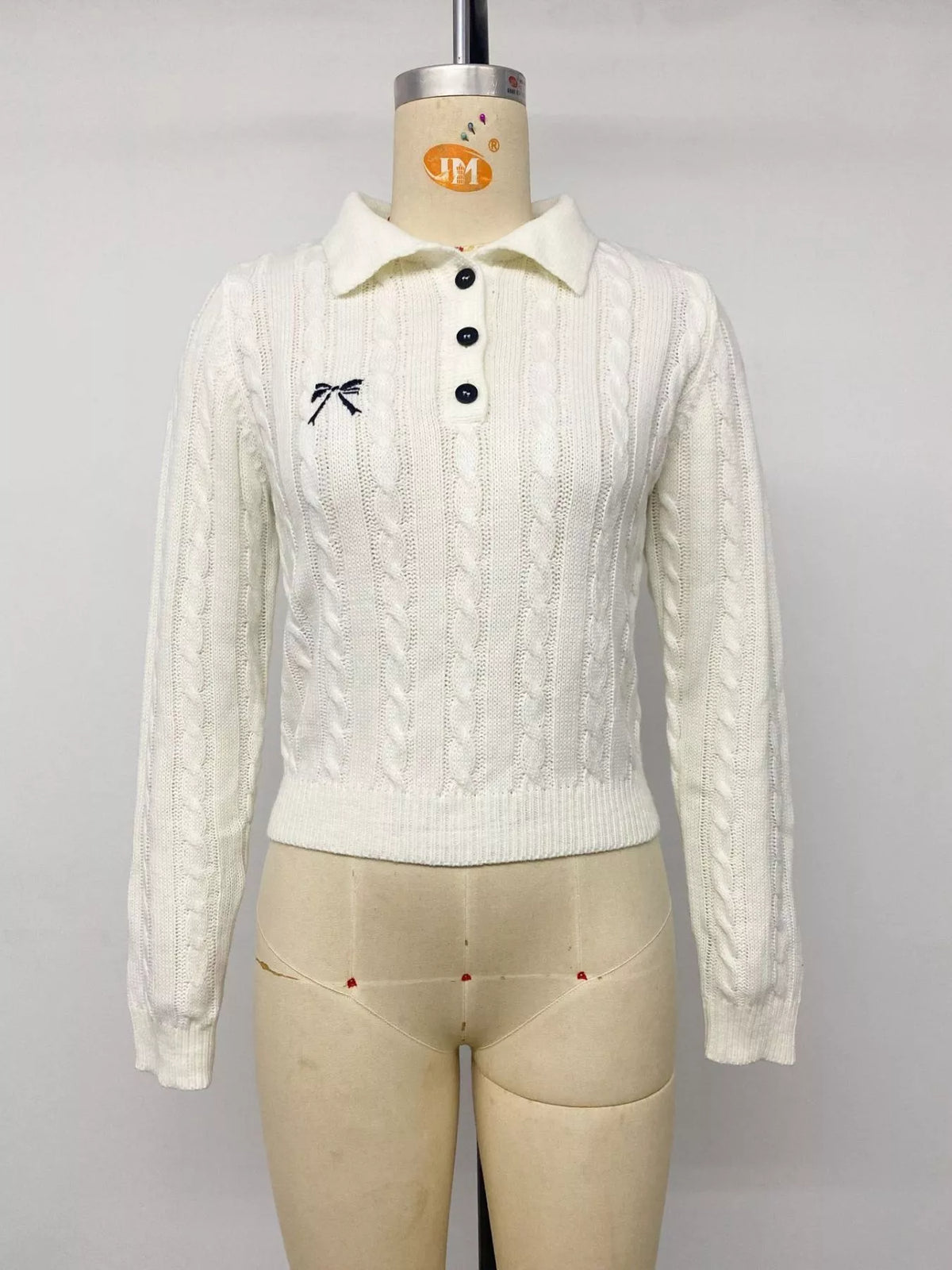 Cable Knit Long Sleeve Sweater in White view 11