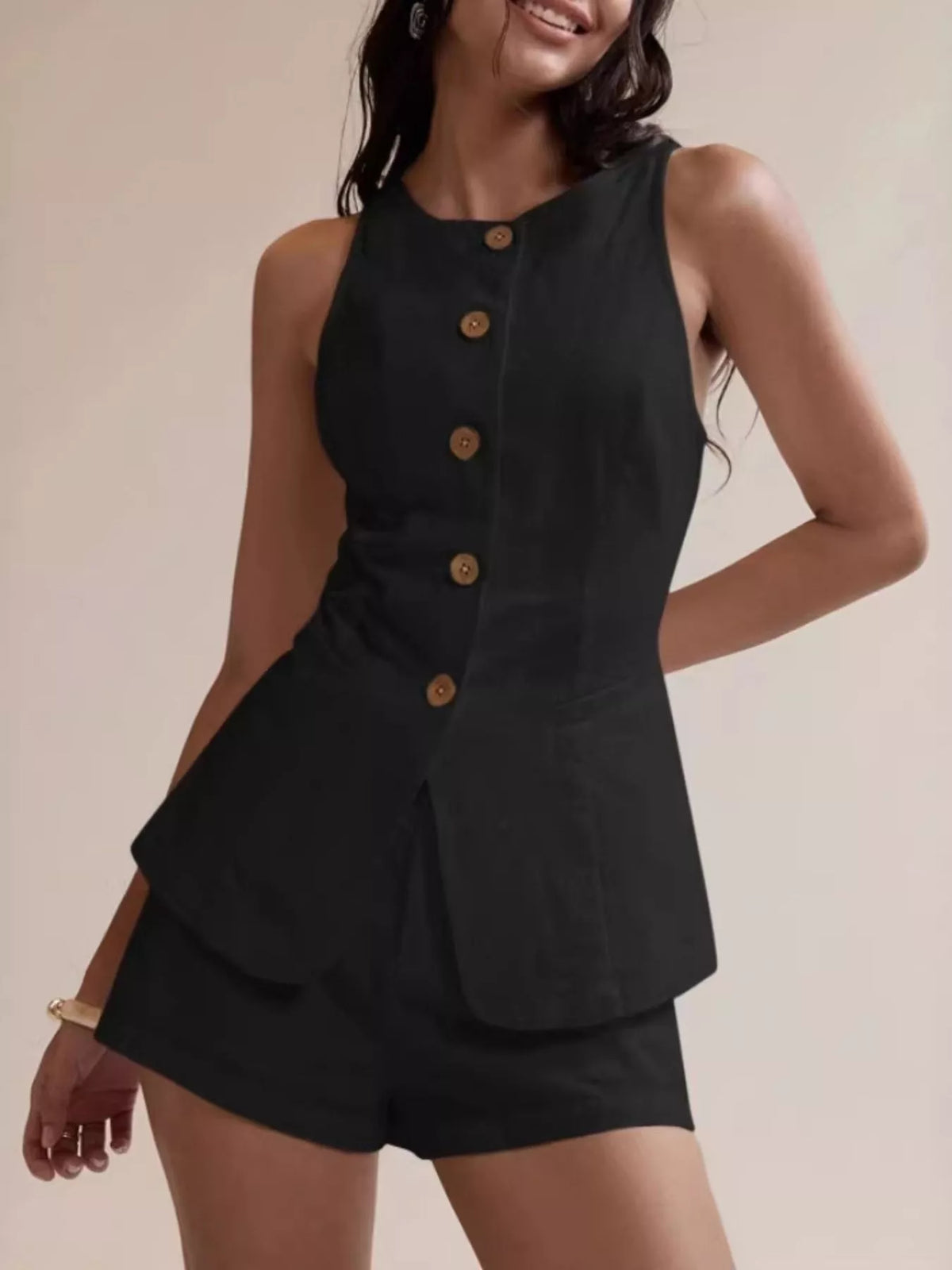 Button Down Sleeveless Top and Shorts Set, view 16
