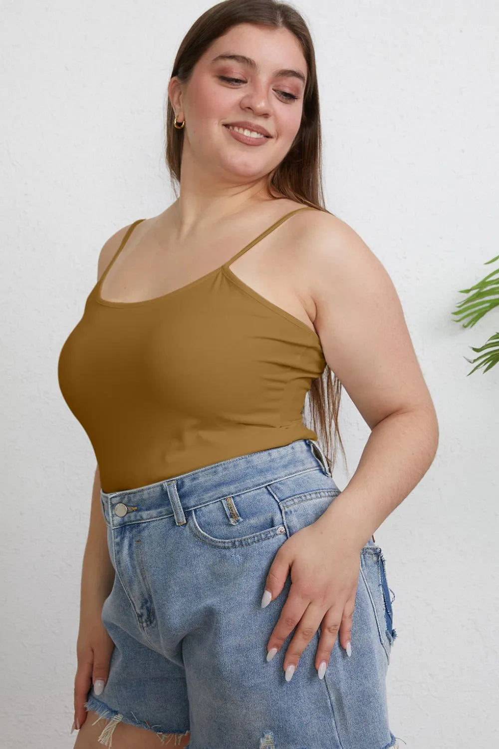 Slim fit cropped cami shown from the side