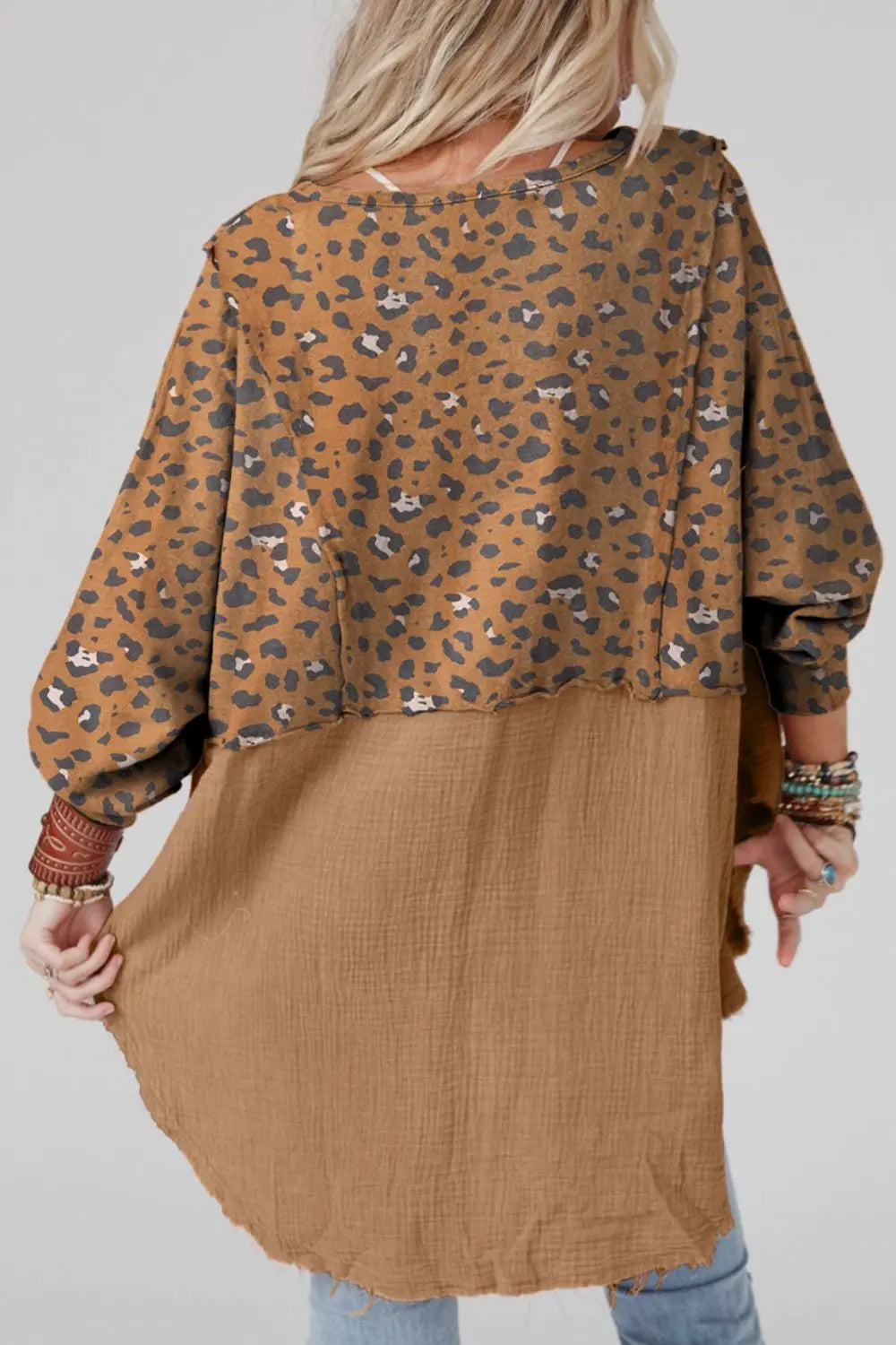 Textured Leopard Dropped Shoulder Blouse - Fashorio