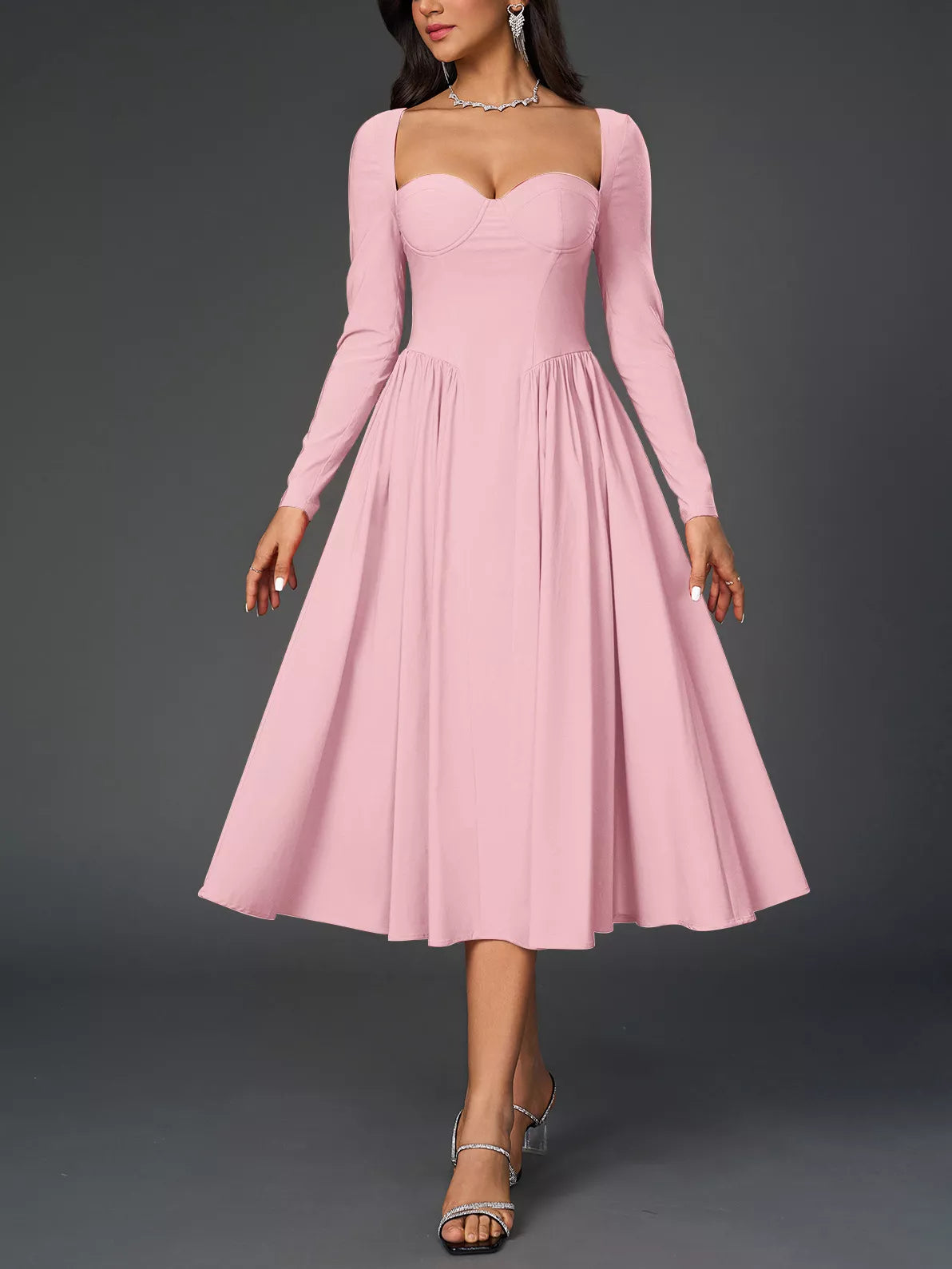 Sweetheart neck midi dress in soft colour