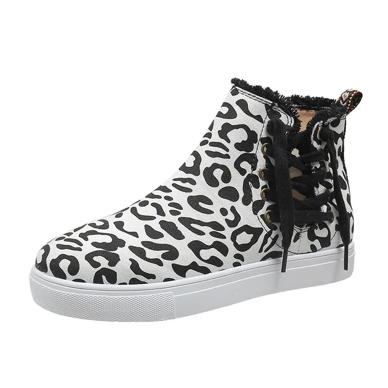 Lace Up Round Toe Canvas Boots with Side Zip full length view