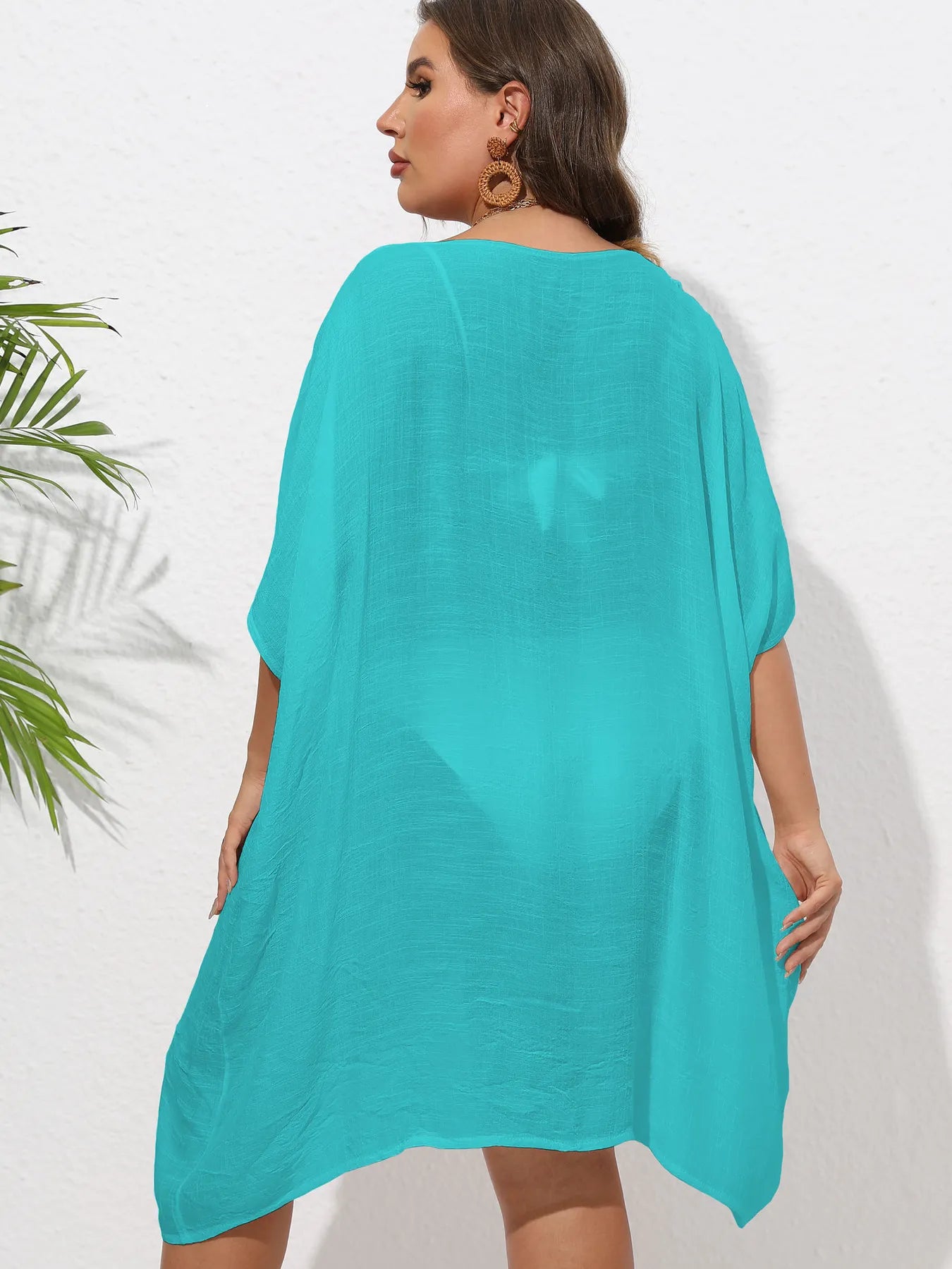 Crochet Trim V-Neck Beach Cover Up Dress - Fashorio