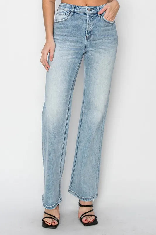 RISEN light wash straight denim full length