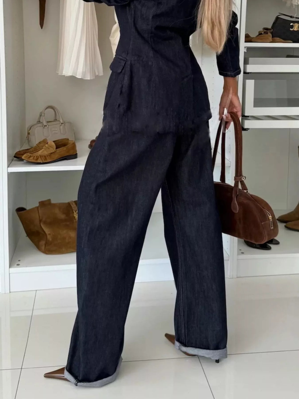 High waist wide leg jeans back view with pockets