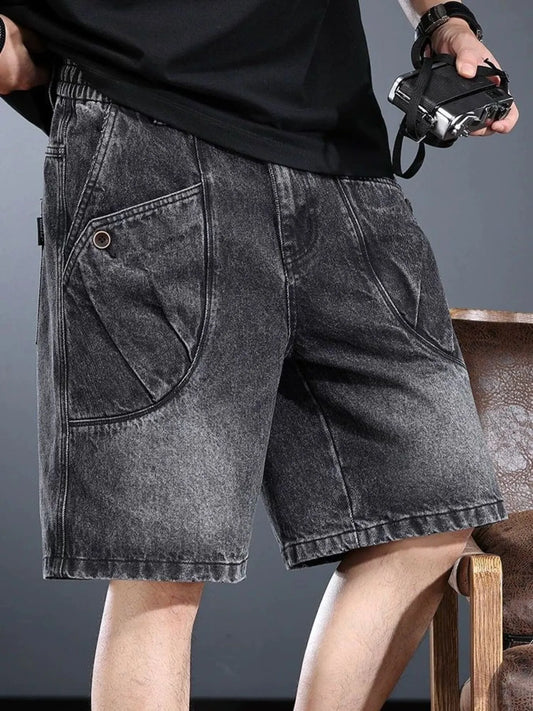 Men's Plus Size Washed Cargo Denim Shorts Dark Gray - Fashorio