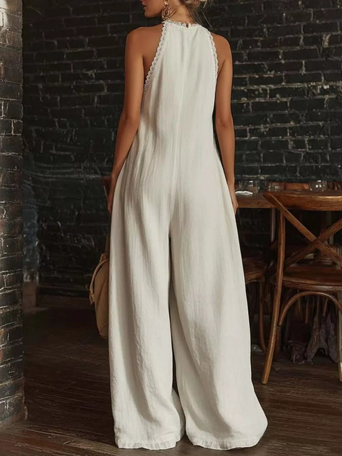 Halter lace jumpsuit black color