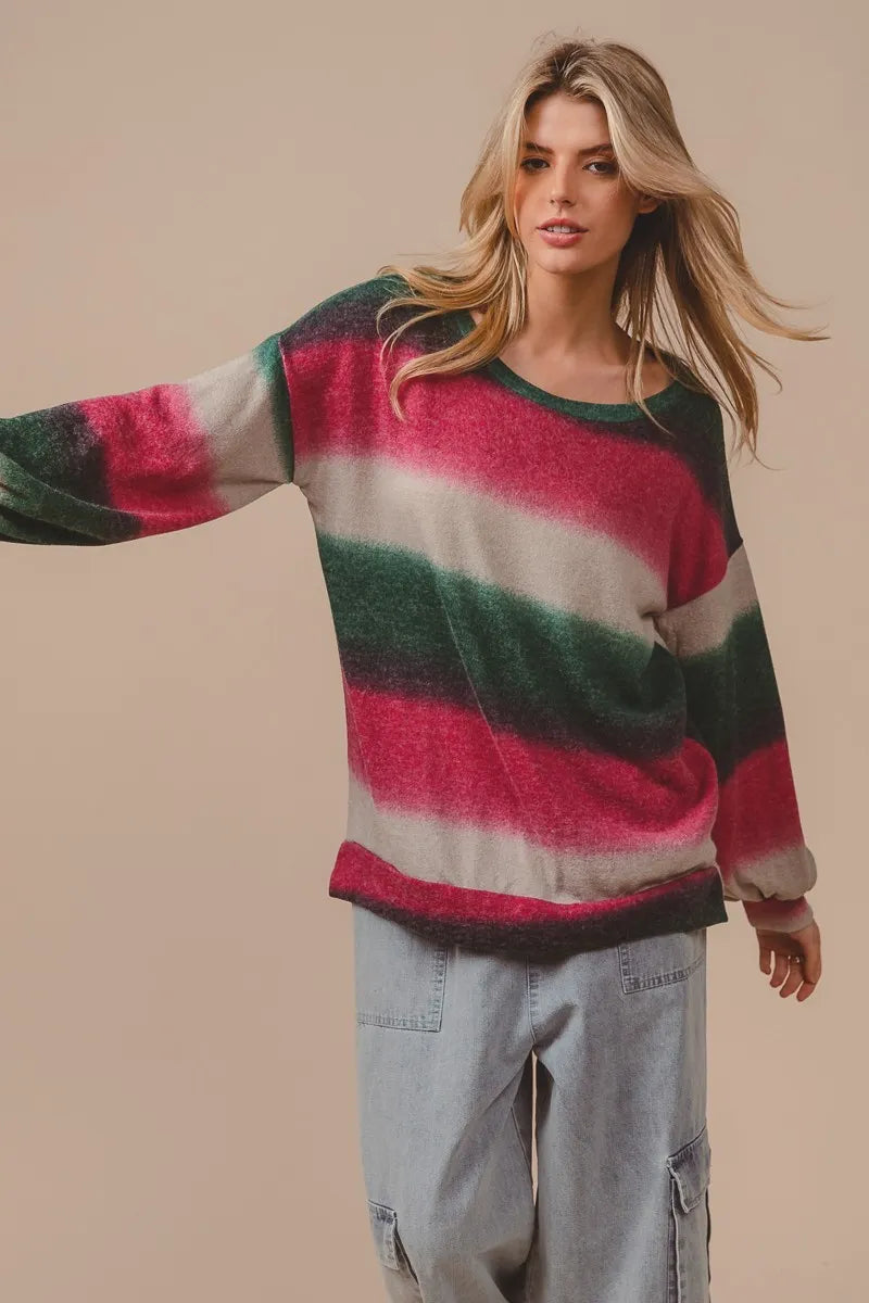 BiBi Striped Gradation Print Knit Top - Fashorio