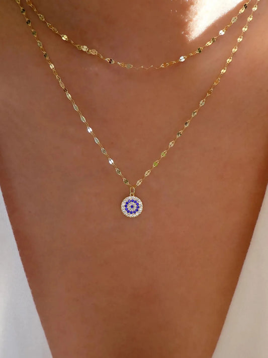 18K Gold-Plated Inlaid Zircon Layered Necklace Gold One Size - Fashorio