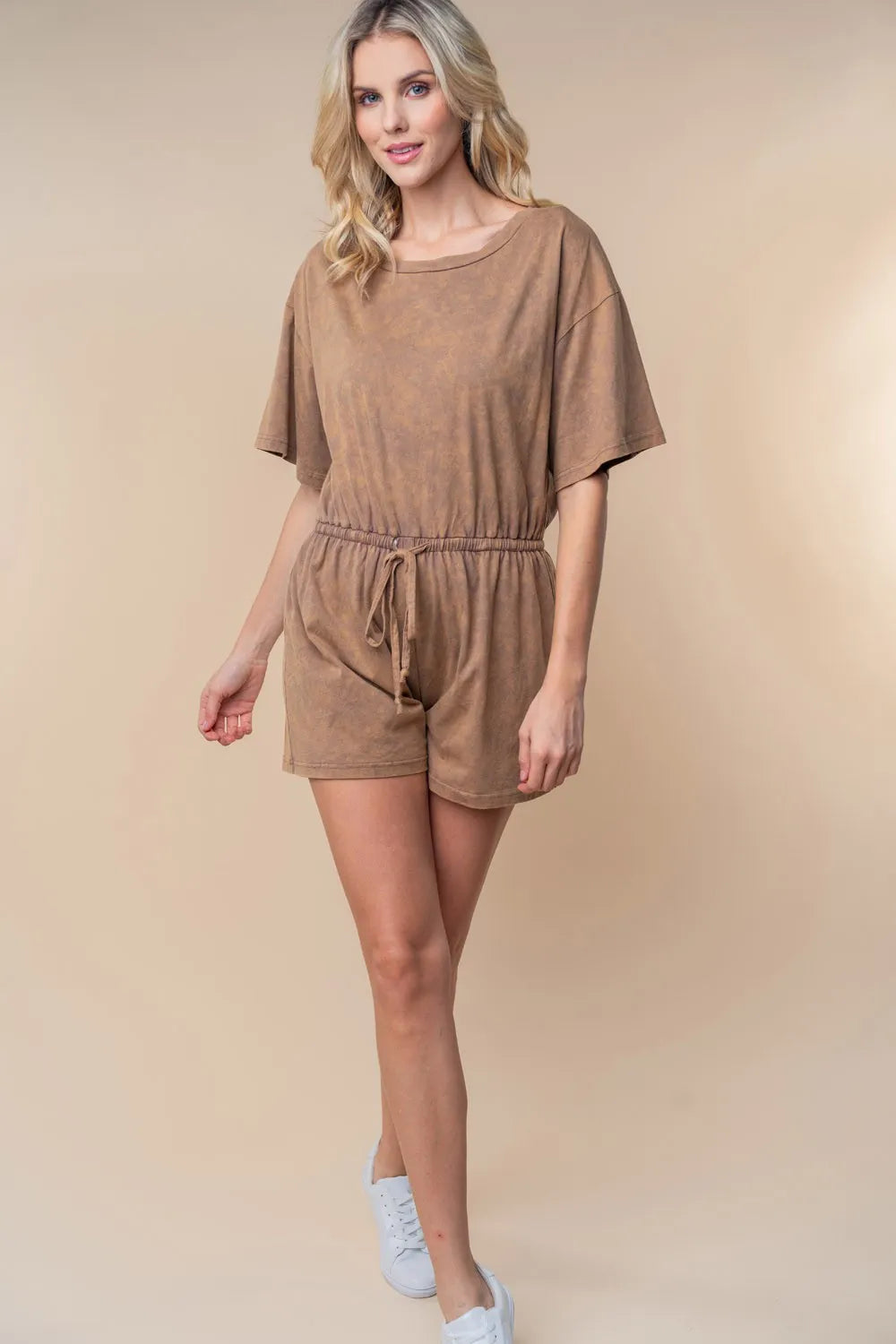 Short Sleeve Drawstring Romper styled look