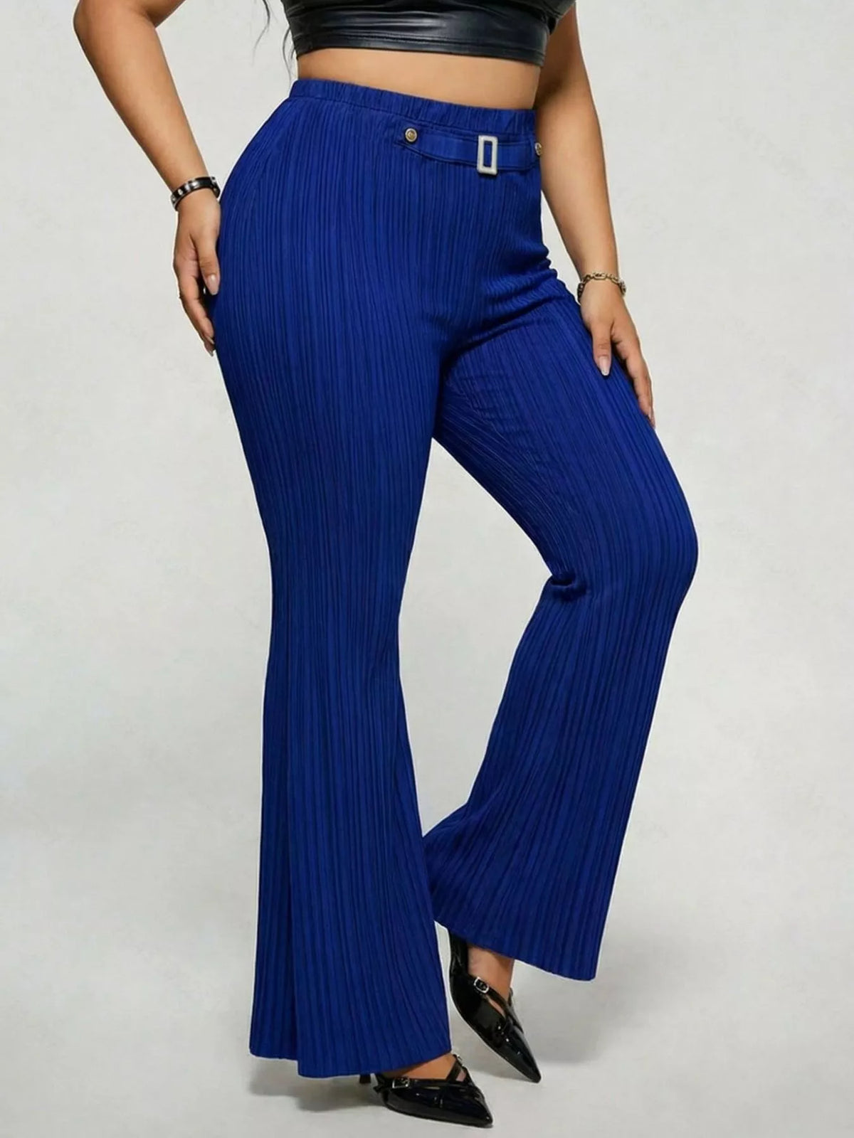 Plus size high waist flare pants, full length view