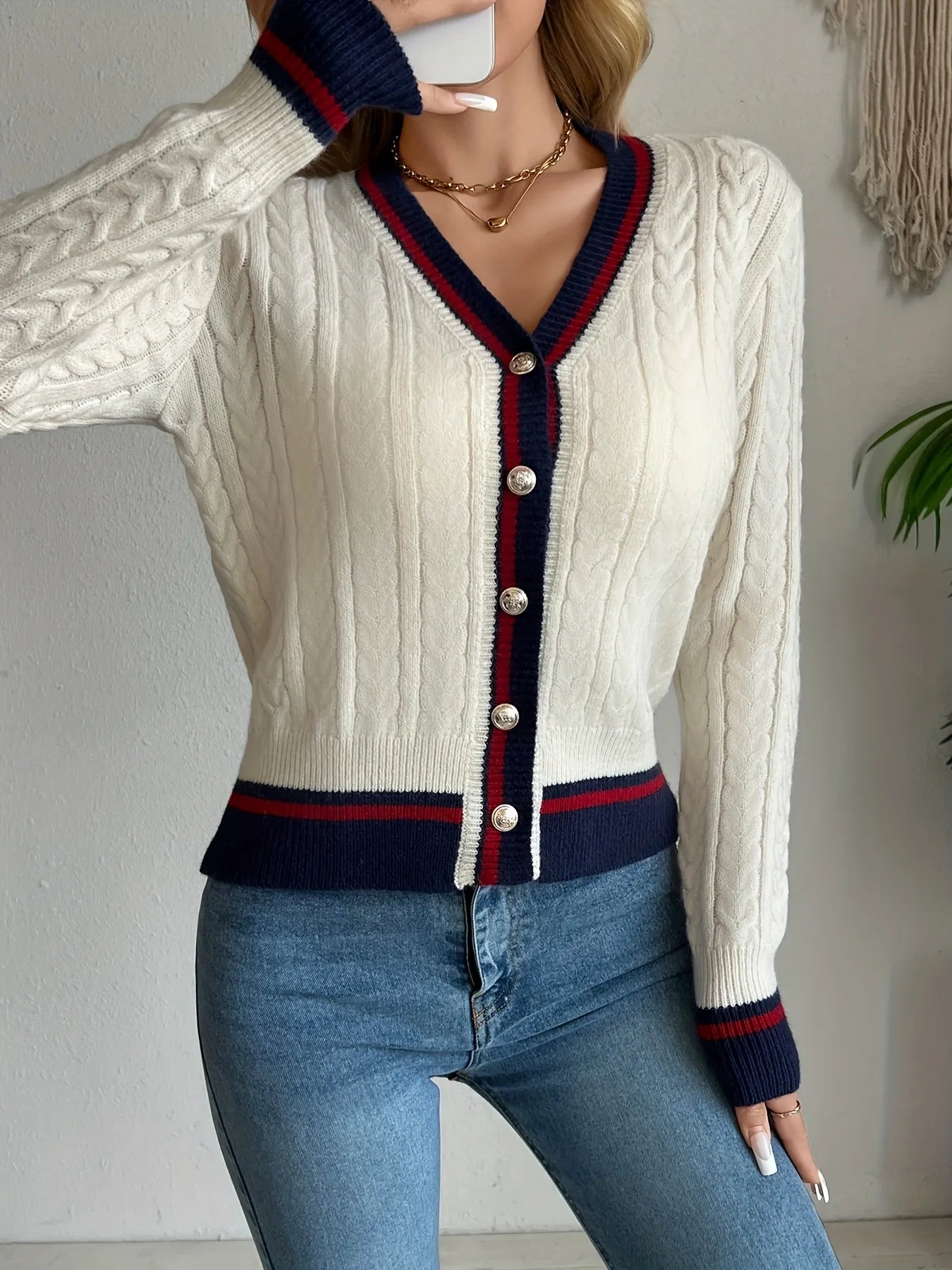 Cable Knit Button-Front Cardigan - Fashorio