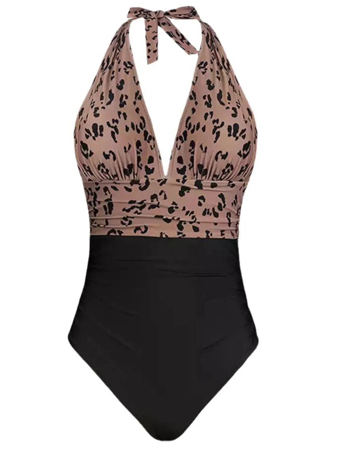 Full Size Leopard Halter Neck One-Piece Swimwear Plus Size - Fashorio