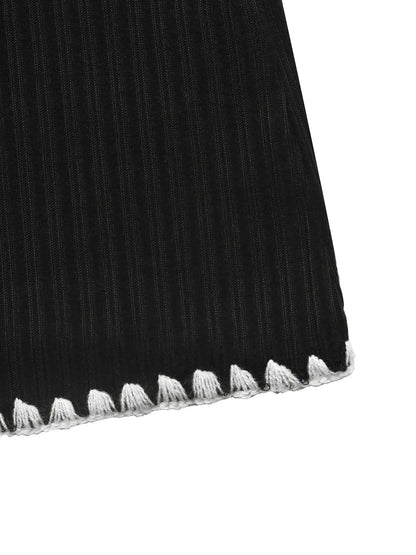 Contrast Trim Texture Long Sleeve Sweater Dress - Fashorio