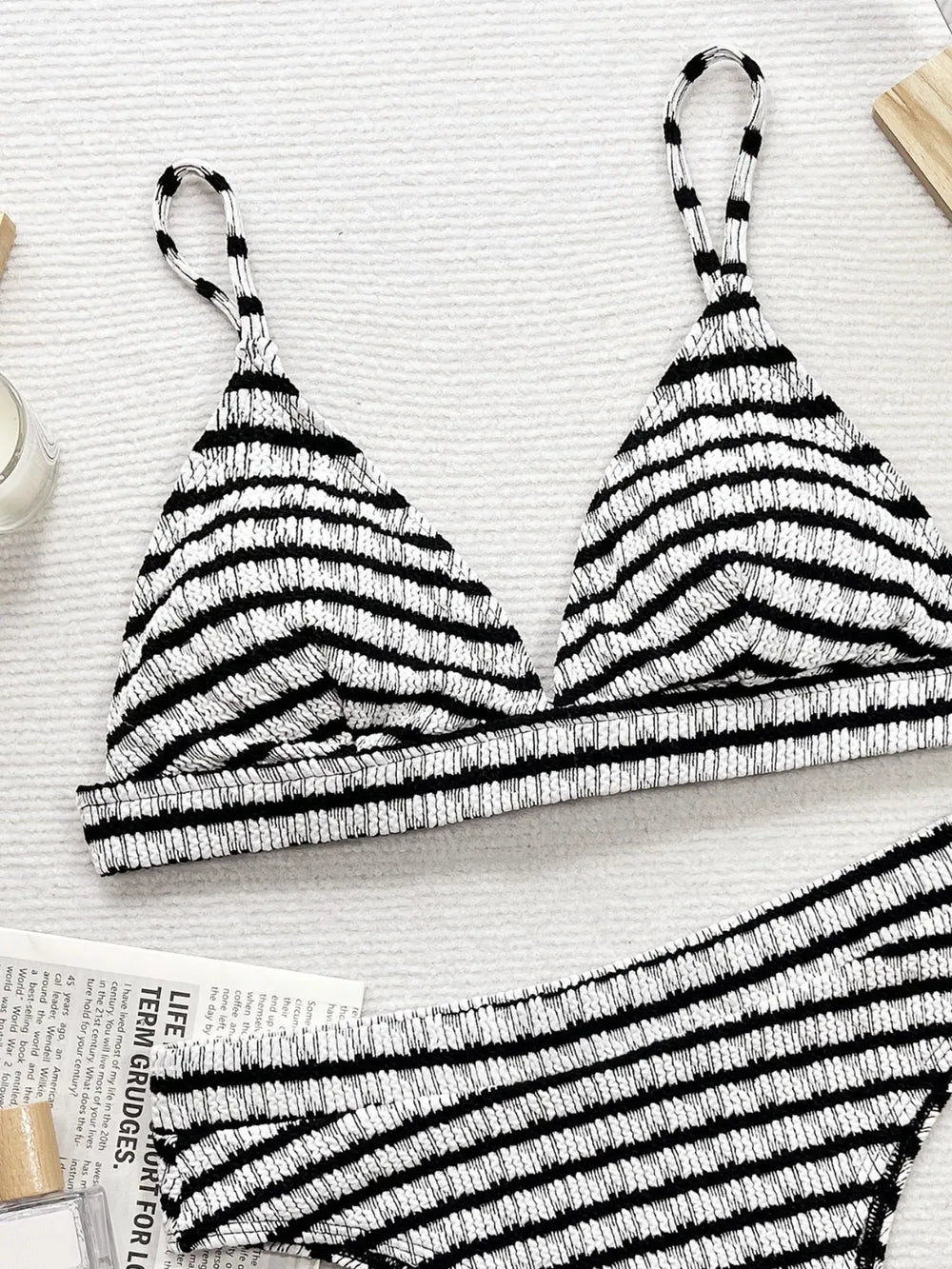 Striped bikini set side view