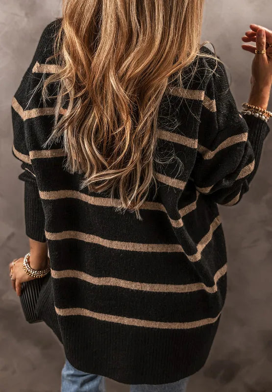 Striped Button Down Long Sleeve Cardigan - Fashorio