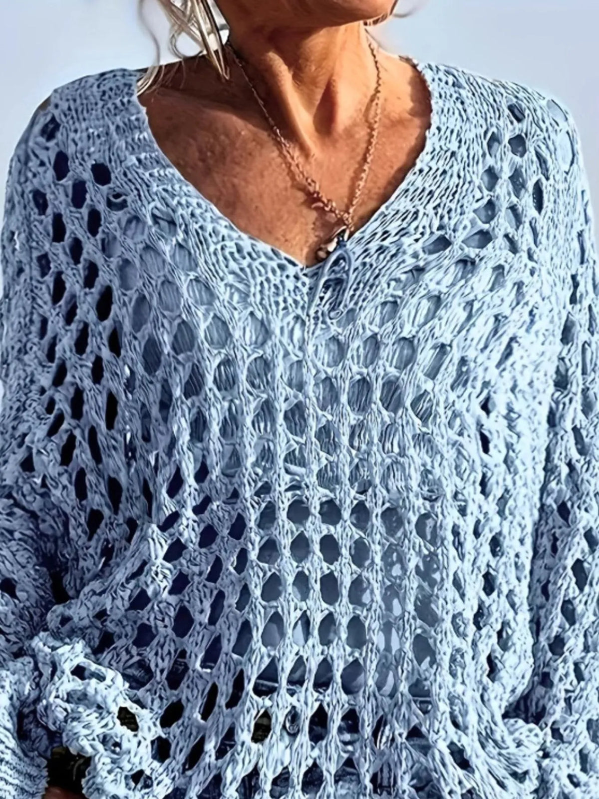 Crochet long sleeve knit cover up, back view