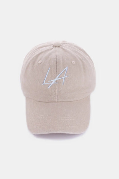 Zenana Washed Embroidered City Baseball Cap LA Ash Mocha One Size - Fashorio