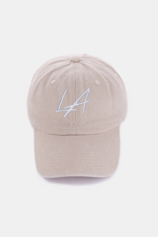 Zenana Washed Embroidered City Baseball Cap LA Ash Mocha One Size - Fashorio