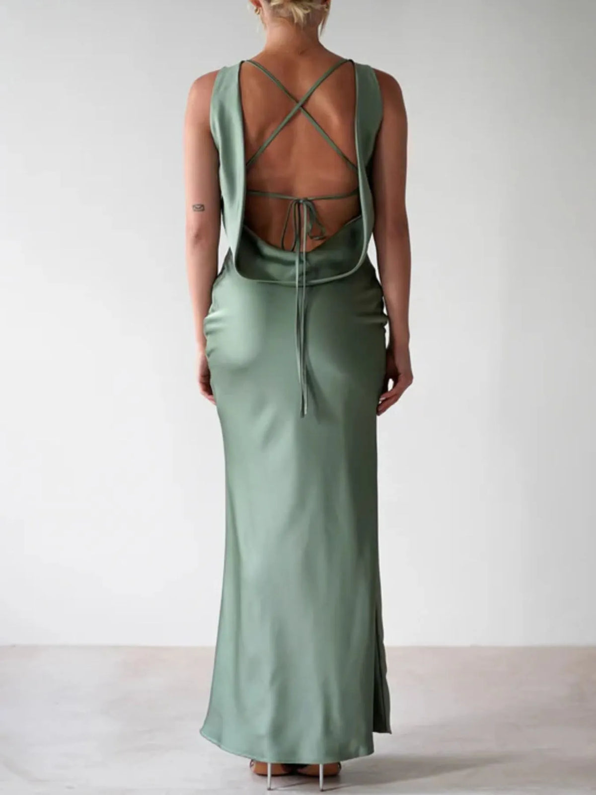 Satin Sleeveless Maxi Dress, styled look