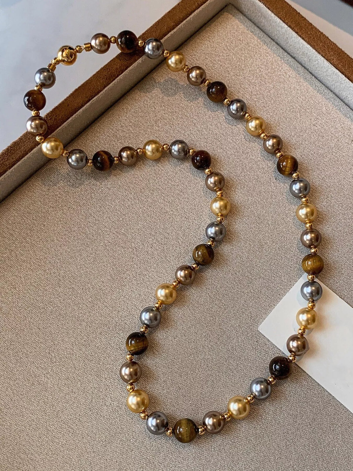 Beaded pearl necklace close up