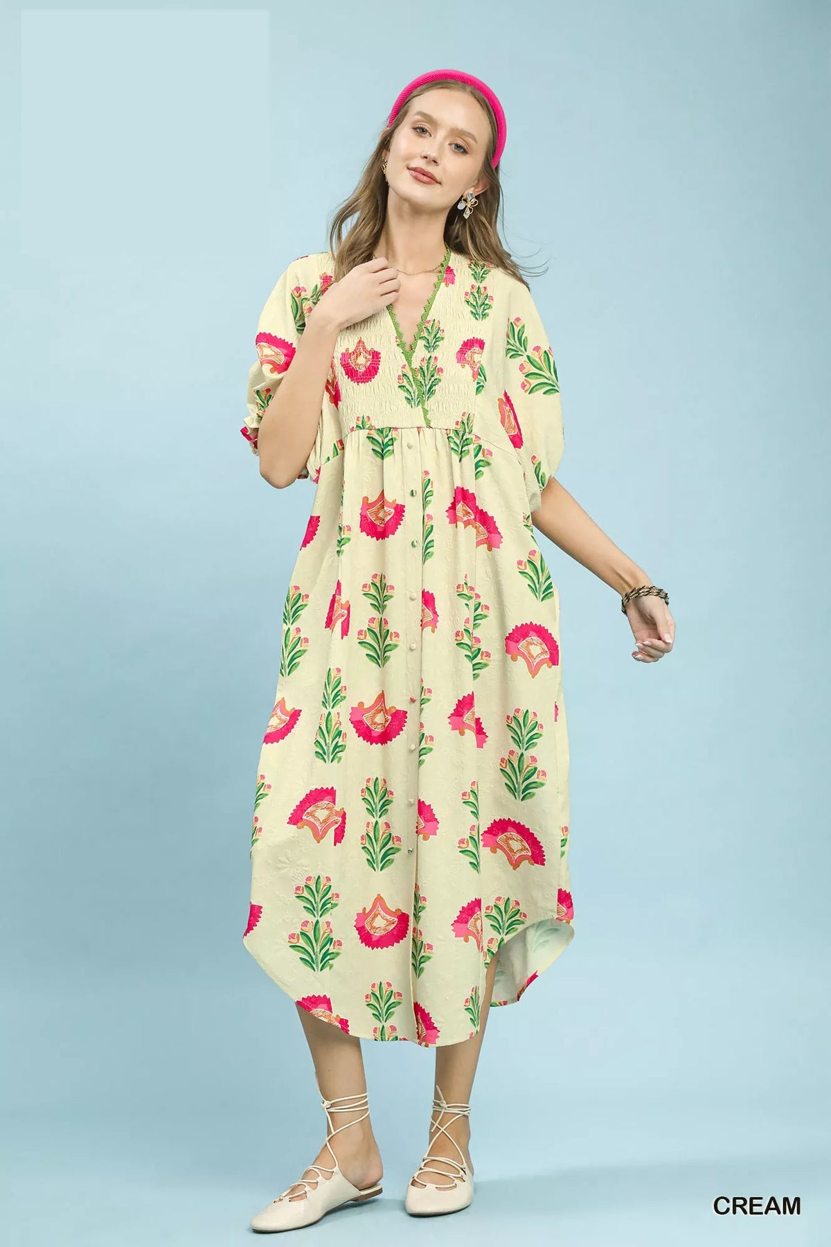 Abstract Print V Neck Midi Dress back view