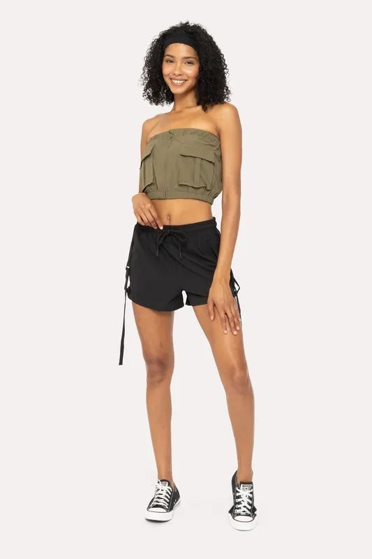 Mono B black ripstop drawstring shorts fabric and stitch detail