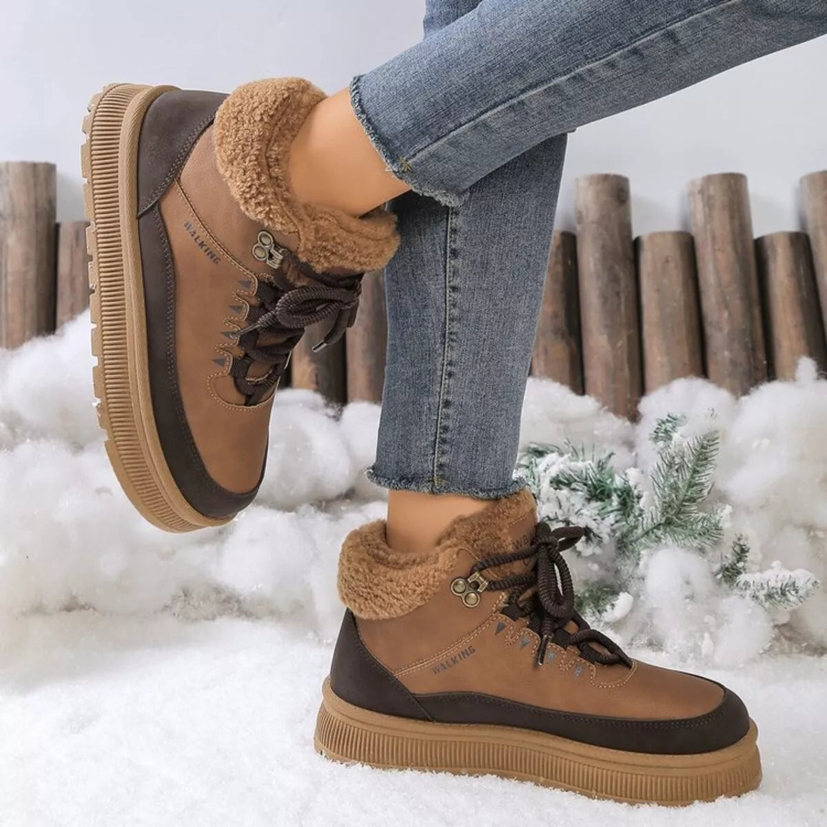 Lace up platform ankle boots pair styled together