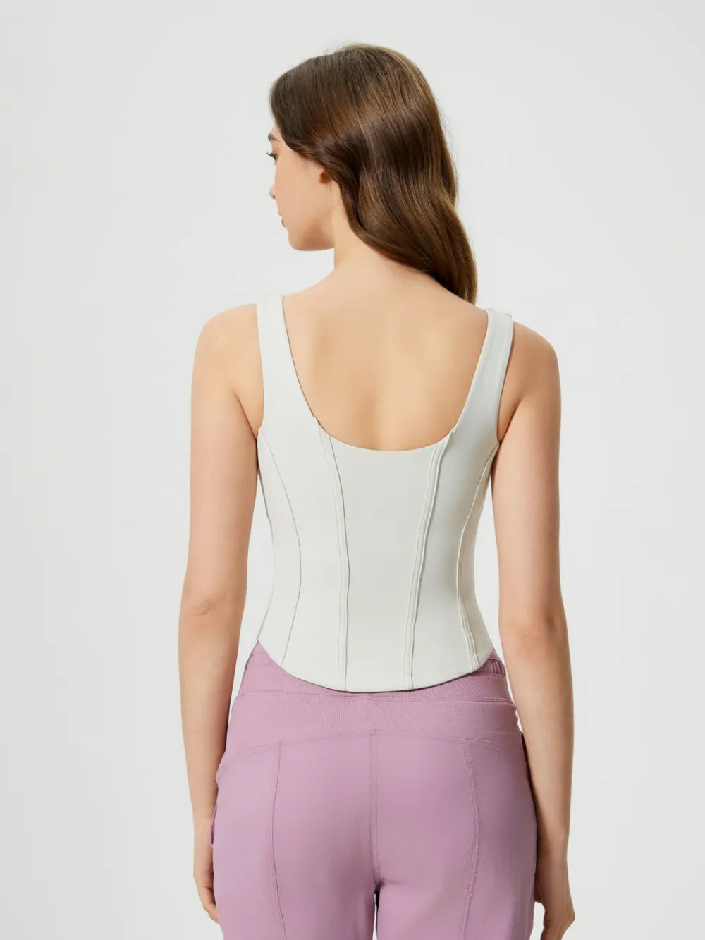 Round neck wide strap padded active tank back view