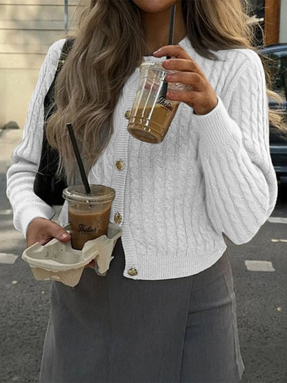 Cable Knit Button-Up Cardigan - Fashorio