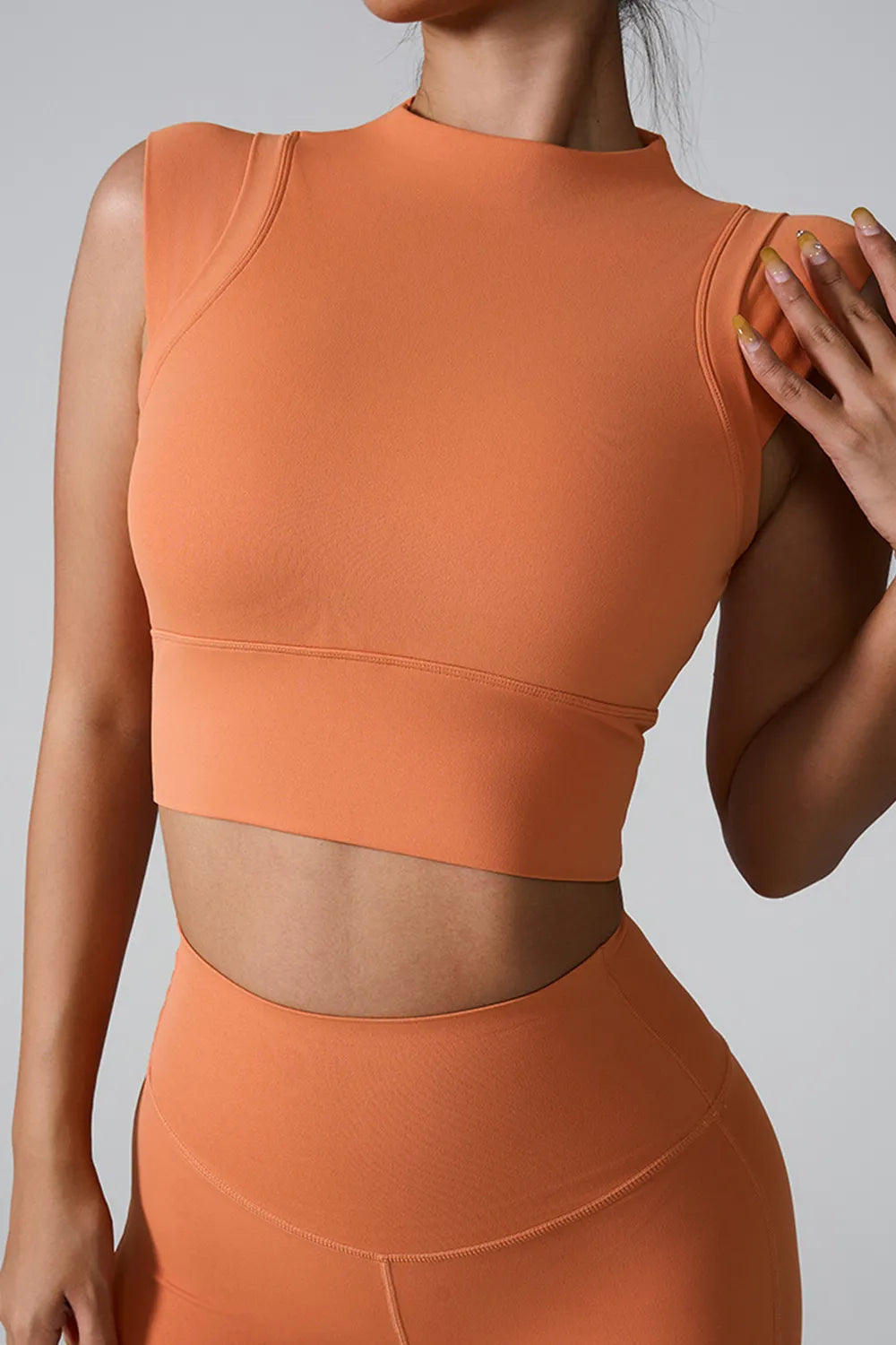Mock Neck Active Tank Caramel - Fashorio