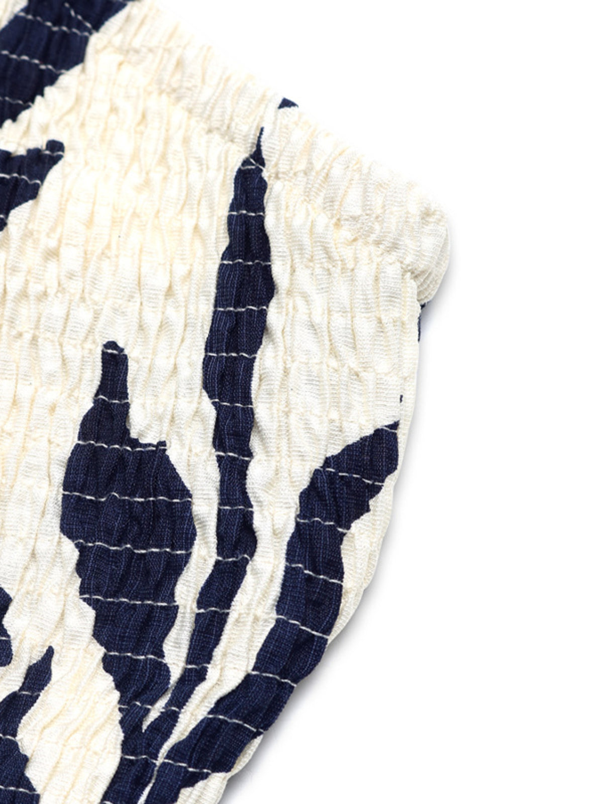 Close up of the strapless neckline on the smocked romper