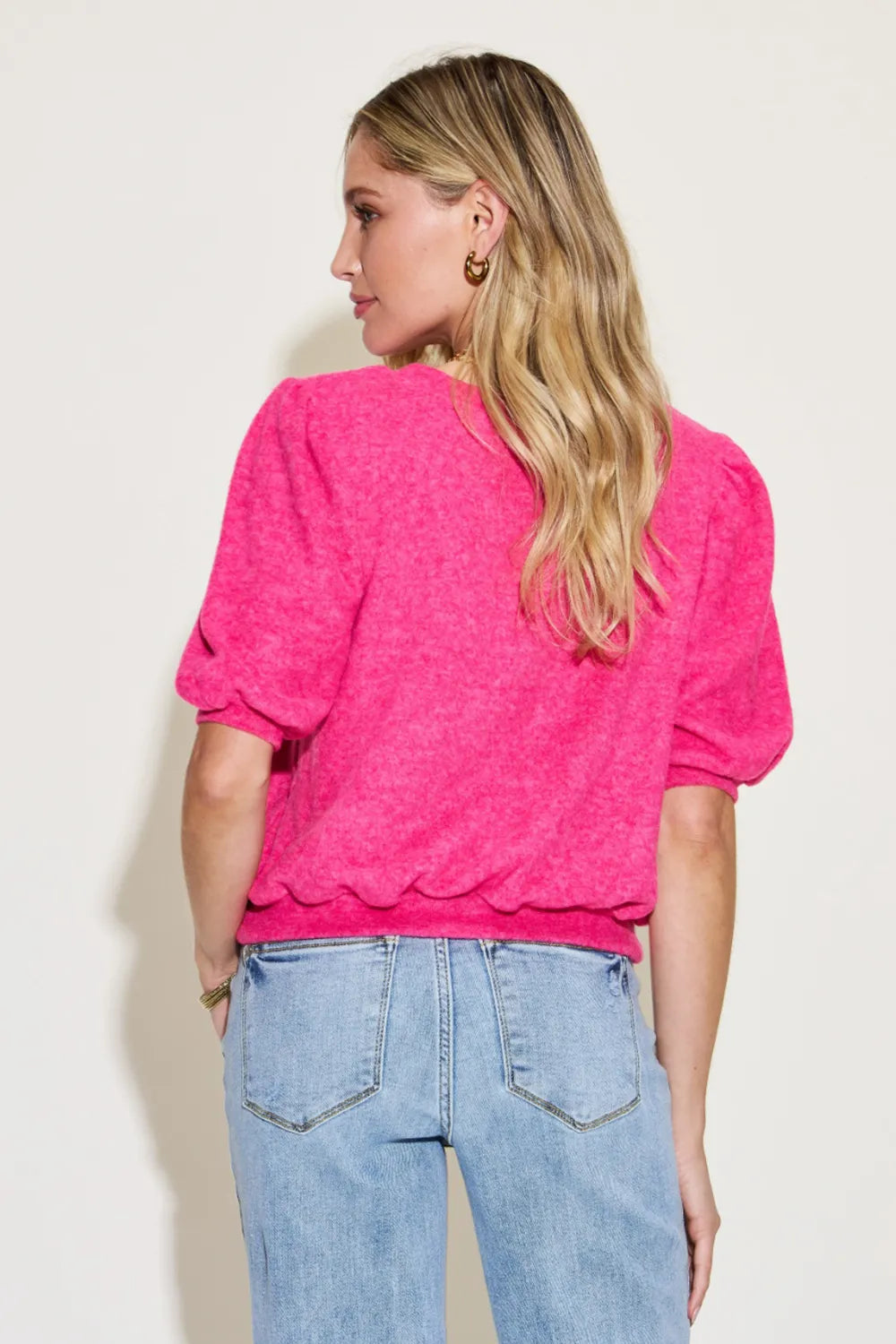 Zenana Round Neck Lantern Half Sleeve Sweater - Fashorio