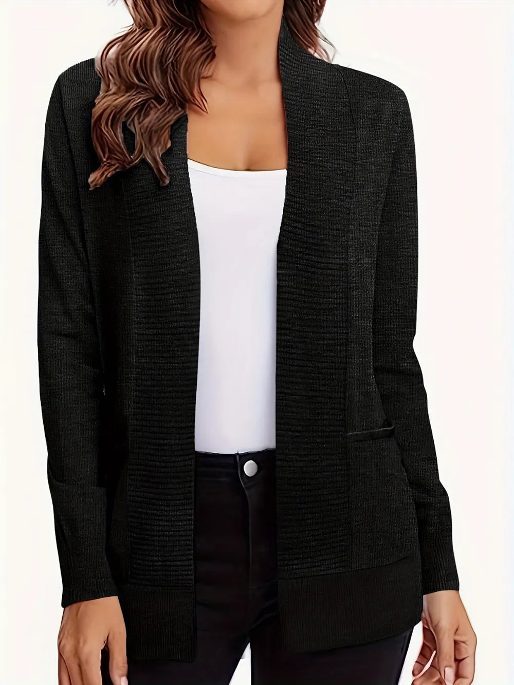 Open Front Long Sleeve Sweater Cardigan - Fashorio